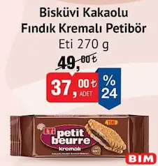 ETİ BİSKÜVİ KAKAOLU FINDIK KREMALI PETİBÖR 270 G
